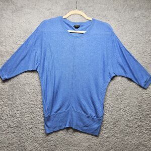 Talbots Blue Linen Blouse Size Medium Petite Casual Solid Half Sleeve